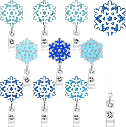 Vista 12 de Yexiya 9 piezas de portacarretes de insignias navideñas de acrílico retráctil con brillos y purpurina, carretes de insignias para días festivos