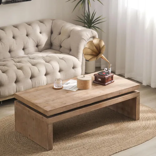 Vista 14 de Mesa auxiliar de madera, 39.37 pulgadas, cuadrada de mediados de siglo, mesa central de madera moderna de madera de fibropanel de densidad media