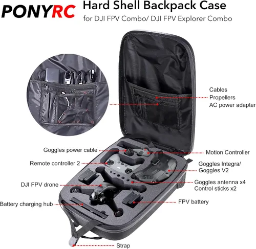 Vista 2 de Estuche duro portátil para combo dron DJI FPV, impermeable, a prueba de golpes, mochila, bolso de viaje para combo dron DJI FPV