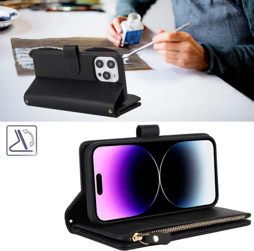 Vista 3 de SailorTech Funda para iPhone 15 Pro con cartera, diseño para iPhone 15 Pro, tarjetero con cremallera y ranura para efectivo, funda de cuero