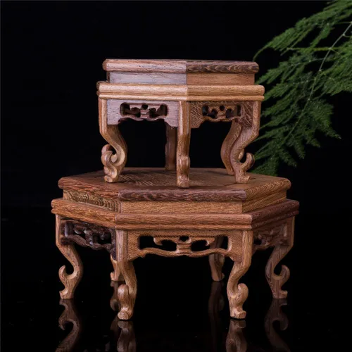Vista 5 de Hermosa mano artesanal hexagonal palisandro oriental Fishbowl jarrón soporte 4.5