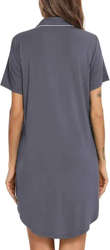 Vista 186 de Samring Camisón de pijama para mujer, manga corta/larga, con botones, camisón para dormir, camisón para novio, talla XXL