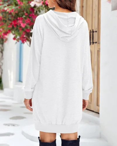 Vista 2 de SUNMMWERY Sudaderas con capucha para mujer, sudadera casual de manga larga, holgada, con capucha, bolsillos, camisetas sin botones
