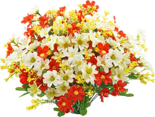 Vista 17 de Uieke 6 flores artificiales para exteriores, resistentes a los rayos UV, margaritas falsas para exteriores, no se decoloran, arbustos verdes