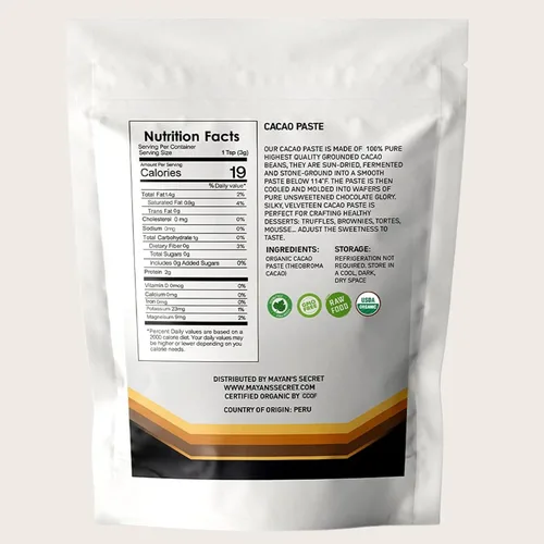 Vista 2 de Mayan's Secret - Obleas de pasta de cacao cruda orgánica - Certificado USDA, sin OMG, veganas y sin gluten - Obleas fáciles de derretir para hacer