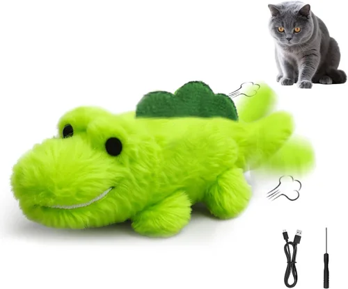 Vista 8 de Juguetes interactivos para gatos de interior – Caimán de movimiento automático con movimiento aleatorio de 360° y meneo de cola, juguete