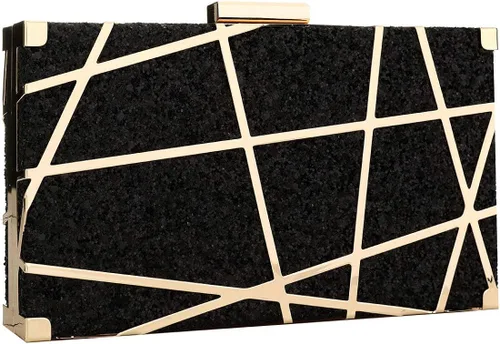 Vista 2 de Bolsa de acrílico para mujer, con lentejuelas, multicolor, geométrico, para novia, graduación, boda, fiesta, bolso, Negro, talla única