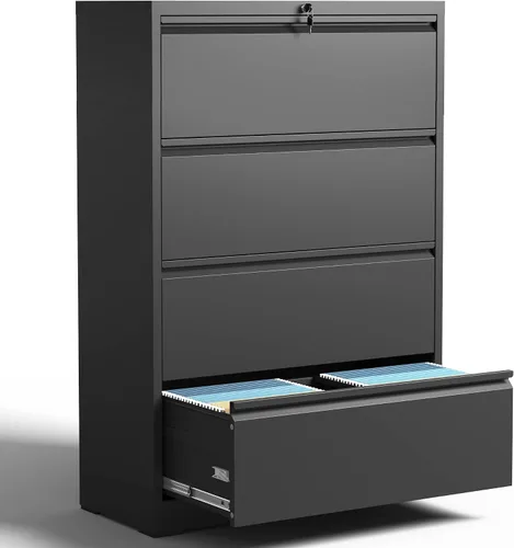 Vista 9 de IKIMI Archivadores laterales de 3 cajones con cerradura, archivador lateral de metal para oficina en casa, gabinete de almacenamiento de acero ancho