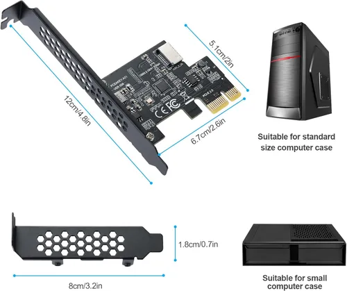Vista 7 de Tarjeta de expansión PCI-E 1X a USB 3.2 GEN1 5Gbps Type-E A-Key, interfaz de panel frontal Type-C para PC de escritorio (ASM1042A)