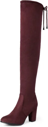 Vista 8 de DREAM PAIRS - Botas altas hasta el muslo de moda para mujer, botas largas y sexis de piel sintética con tacón ancho medio Negro