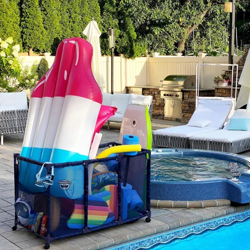 Vista 2 de Soporte para fideos de piscina, juguetes, flotadores, bolas y flotadores, organizador de almacenamiento de malla, altura para niños, grande