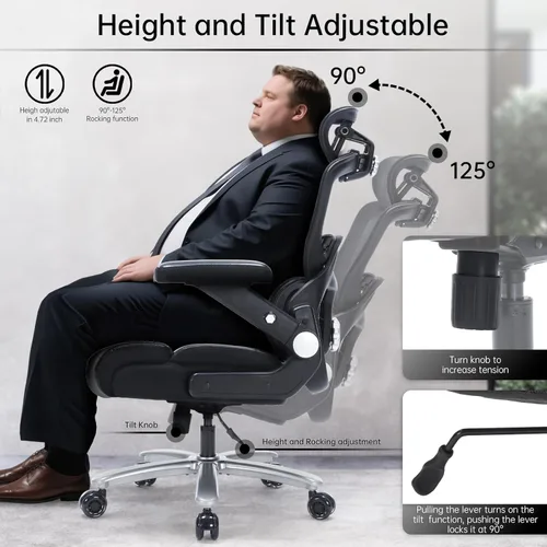 Vista 6 de Silla de oficina grande y alta de 500 libras, silla de escritorio ergonómica resistente con soporte lumbar ajustable, silla ejecutiva de computadora