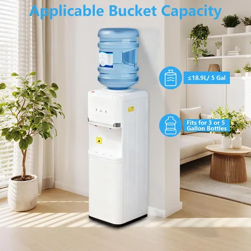 Vista 3 de Top Loading Dispensador de enfriador de agua para botellas de 5 galones, 3 ajustes de temperatura, dispensador de agua caliente y fría con bloqueo