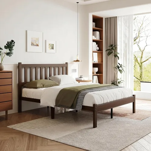 Vista 11 de Askeld Base de cama individual de madera con cabecero, plataforma de bambú sólido de 12 pulgadas de alto, no necesita somier, marco de cama