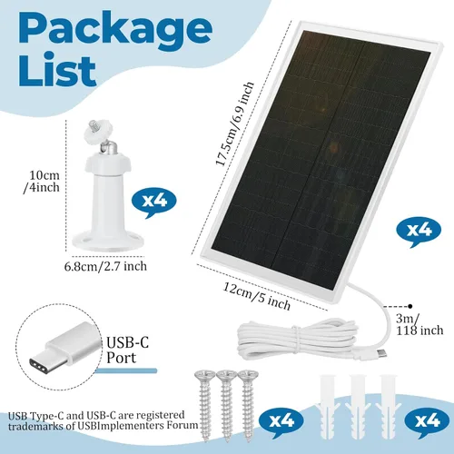Vista 4 de Kanayu Paquete de 4 paneles solares para cargador de cámara de seguridad compatible con cámara de batería recargable 5 V 6 W, panel solar USB