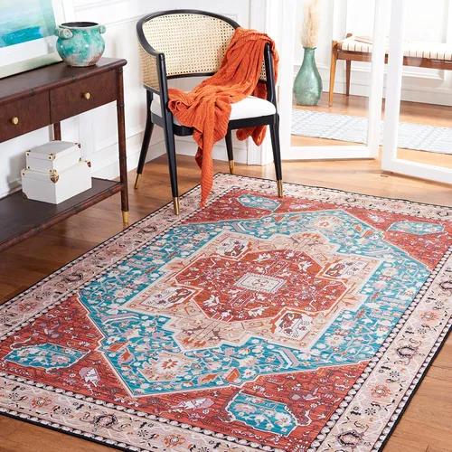 Vista 9 de SAFAVIEH Tucson Collection - Alfombra lavable de 2 pies 6 x 8 pies, color aguamarina y al óxido, antideslizante, ideal para zonas de alto tráfico