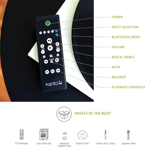 Vista 7 de Kanto YU4GB Altavoces alimentados con Bluetooth y preamplificador phono incorporado Apagado y encendido automáticos Control remoto incluido