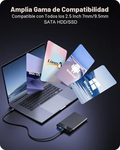 Vista 6 de POSUGEAR Carcasa para disco duro externo de 2.5 pulgadas, 6Gbps USB C 3.1 Gen 2 a SATA III carcasa para disco duro externo sin herramientas