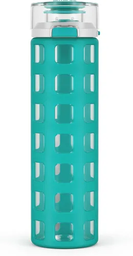Vista 17 de Ello Syndicate - Botella de agua de vidrio reutilizable de 20 onzas con tapa abatible a prueba de fugas de un solo toque, funda protectora