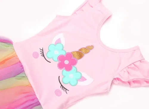 Vista 4 de EQSJIU Leotardos de ballet de unicornio con tutú para niñas pequeñas, vestido de falda de tul de algodón para bailar
