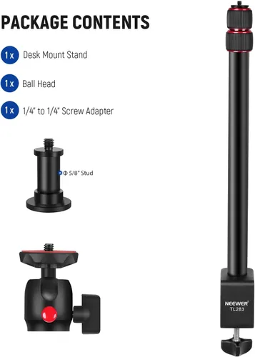 Vista 8 de NEEWER Soporte de escritorio extensible para cámara con cabeza de bola, soporte de luz de mesa ajustable de 17"-40" con tornillo de 1/4