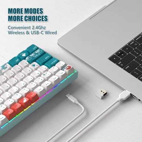 Vista 2 de COSTOM XVX M84 - Teclado mecánico inalámbrico y con cable, teclado compacto de 84 teclas intercambiables en caliente, teclado personalizado N-Key