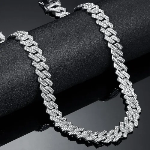 Vista 9 de Saintda Cadena de eslabones cubanos para hombre, diseño de Miami, cadena de diamantes brillantes, joyería de hip hop con caja de regalo para mujer