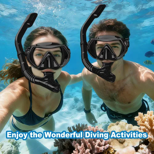 Vista 3 de Equipo de esnórquel para adultos, conjunto de esnórquel máscara de buceo con tubo seco superior, gafas de natación para adultos con cubierta nasal