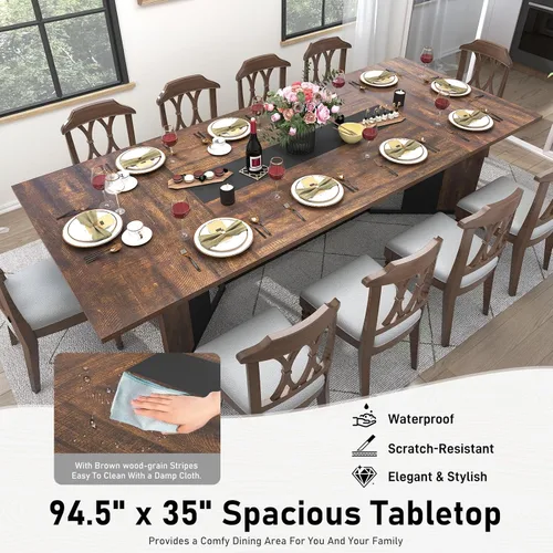 Vista 5 de Hlivelood Mesa de comedor grande de 94 pulgadas para 8 10 personas, mesa de cocina rectangular de madera con mesa impermeable, muebles rectangulares