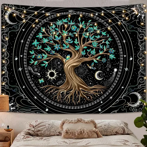 Vista 18 de Kanuyee Tapiz Floral de Luna Tapiz de Flores para Dormitorio Tapices Bohemios para Colgar en la Pared Estético para Dormitorio y Sala de Estar Luna