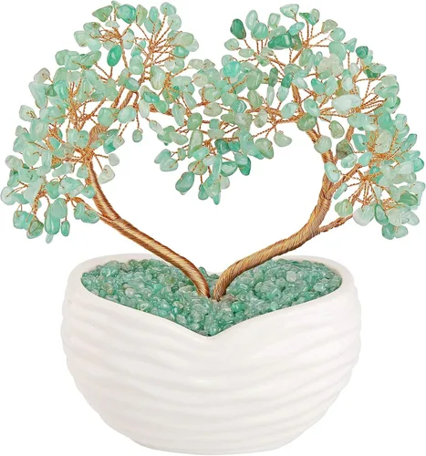 Vista 10 de GEHECRST Árbol de cristal de curación de 7 chakras en forma de corazón, cristal de piedra preciosa, bonsái del árbol del dinero, ornamento