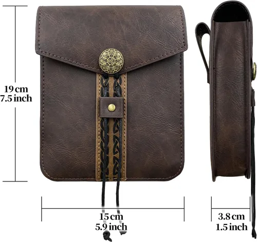 Vista 6 de HiiFeuer Bolso de cinturón de cuero sintético medieval vintage, bolso de cintura retro de la edad media, paquete lateral portátil para LARP Ren