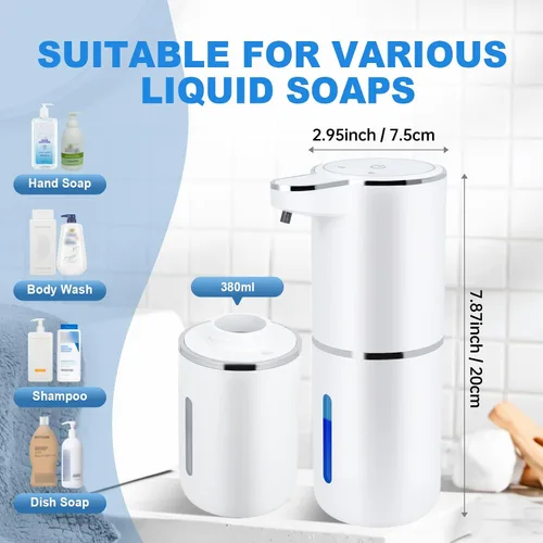 Vista 6 de Dispensador automático de jabón sin contacto – Dispensador de jabón líquido de manos para baño, volumen ajustable para líquidos gruesos y finos