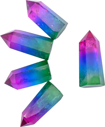 Vista 2 de Rockcloud Rock Quarz - Varita de cristal curativo galvanizado, punto 6 prisma facetado, prisma facetado, figura tallada de piedra de Reiki