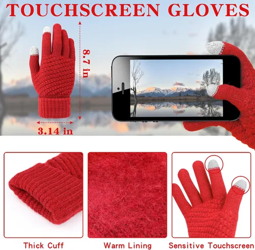 Vista 3 de Winter Hat Scarf Gloves and Ear Warmer, Warm Knit Beanie Hat Touch Screen Gloves Set Winter Gifts Neck Scarves for Women