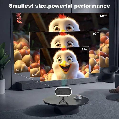 Vista 5 de Mini proyector, proyector portátil compatible con Full HD 1080P, proyector de películas con altavoz integrado, 150ANSI, pantalla de proyección de 26