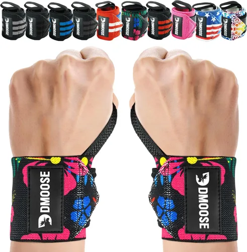 Vista 14 de DMoose Fitness Muñequeras para levantamiento de pesas de 18 pulgadas – Envoltura de gimnasio resistente con lazo para el pulgar para apoyo y alivio