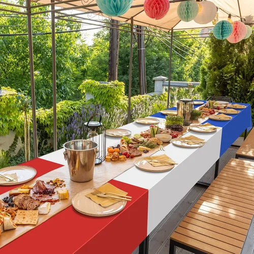 Vista 5 de 3 Pack 4th of July Tablecloths, Red White and Blue Disposable Plastic Tablecloth, Rectangle Table Cover for Independence Day Memorial Day Veterans
