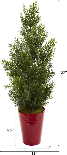 Vista 4 de Nearly Natural Mini árbol de pino artificial de cedro de 27 pulgadas en maceta decorativa (interior/exterior)