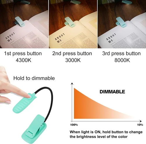 Vista 5 de BIGMONAT Luz recargable de lectura de libros, cuello flexible portátil, brillo ajustable con lectura de cuidado de los ojos, LED cálidos y blancos