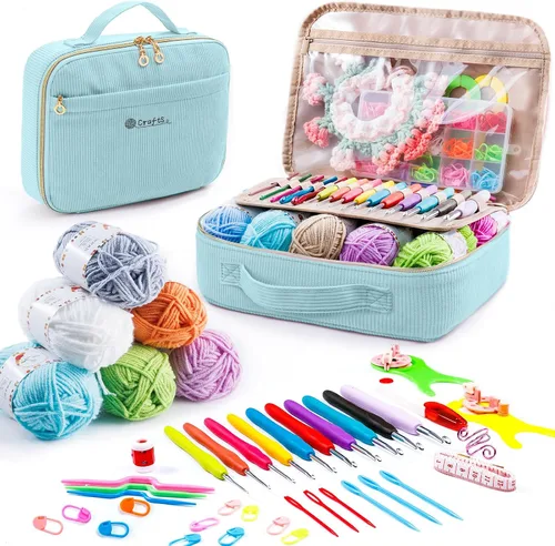 Vista 13 de MYBAGZING - Kit de ganchillo para principiantes, kit de iniciación de hilo Negro