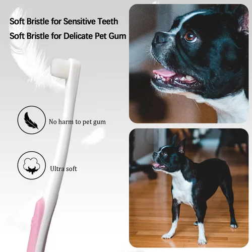 Vista 5 de JGocot Cepillo de dientes para perros pequeños, cabezal de microcepillo, nano cerda, cepillo de dientes suave para encías y dientes sensibles, kit