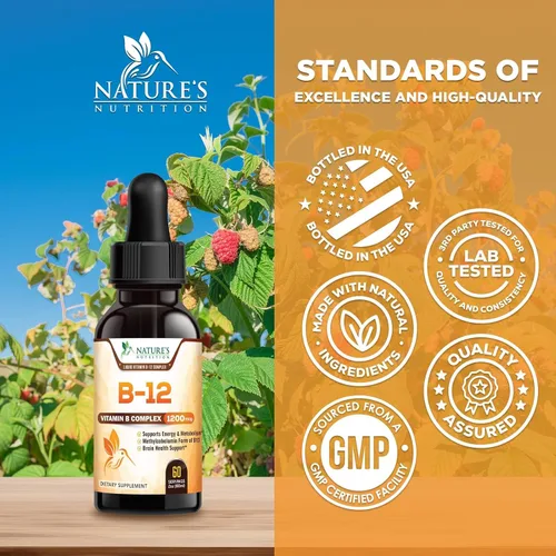 Vista 4 de Gotas de vitamina B12 – Complejo súper B de metilcobalamina extra fuerte – B-12 gotas líquidas para apoyo inmunológico, energía, salud cardíaca