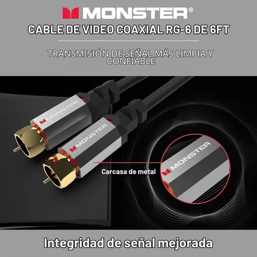 Vista 2 de Monster Essentials - Cable coaxial RG-6 con conector de cable coaxial F-Pin chapado en oro, cable de Internet de alta velocidad con cubierta