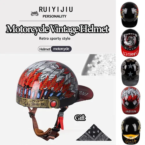 Vista 2 de Gorra de béisbol para motocicleta, 3 unidades, aprobado por DOT, estilo vintage, cara abierta, unisex, para adultos, medios cascos de doble lente
