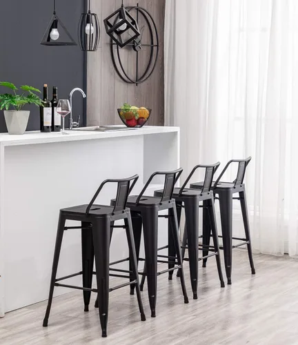 Vista 6 de [Juego de 4] Taburete metálico apilable industrial moderno para interior/exterior 17 pulgadas, Metal Negro