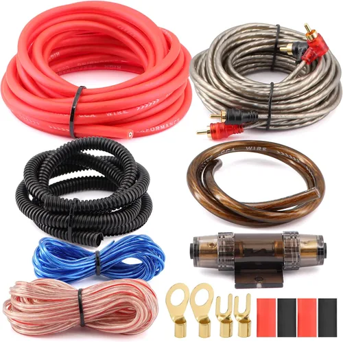 Vista 10 de Kit de cableado de amplificador CCA de calibre 0 3000 W completo, cable de alimentación de audio de automóvil de aluminio revestido de cobre