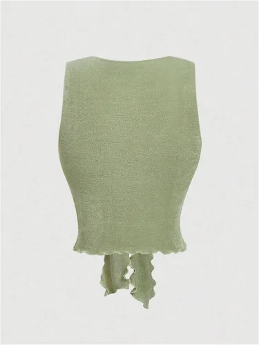 Vista 2 de SHENHE Camiseta corta ajustada con nudo frontal y cuello en V profundo para mujer, estilo coqueta, Y2K, sexy