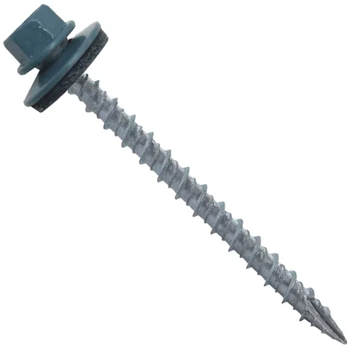 Vista 25 de 10 tornillos para techos de metal gris ABC de 2-1/2 pulgadas, cabezal de arandela hexagonal, arranque automático/roscado, arandela EPDM. 1 bolsa