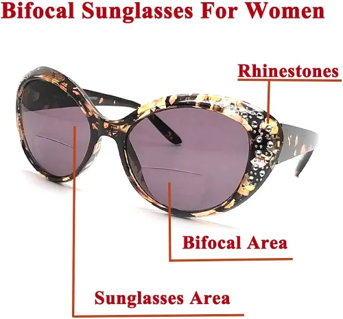 Vista 3 de Bifocal Gafas de sol para mujer 2 pares Cateyes Real Rhinestones Reader gafas de sol con 2 bolsas gratis